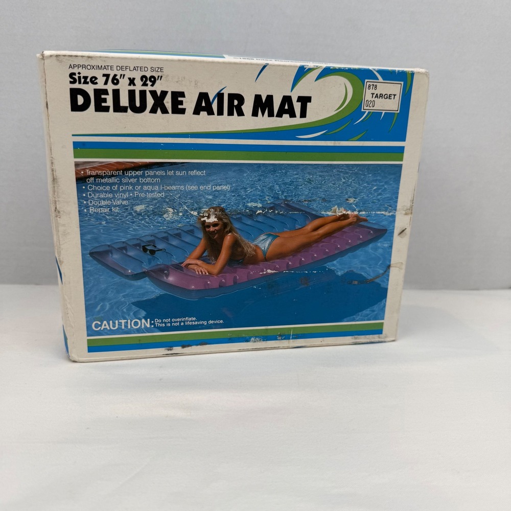 Vintage NIB 1988 Intex Deluxe Air Mat Pool Float Pink I-Beams 76x29